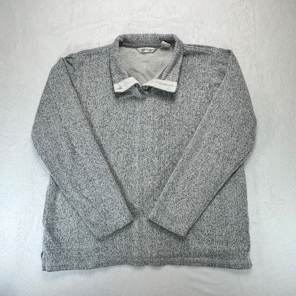 Orvis Mens M Grey Marled Salt‎ and Pepper Snap Neck Pullover Sweatshirt Sweater